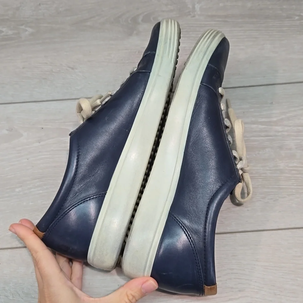 Ecco Women Sofft 7  Blue Leather Sneakers Comfort Shoes Sz 40/9 Slip On